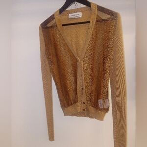 Yves Saint Laurent Sheer Tan V-Neck Cardigan